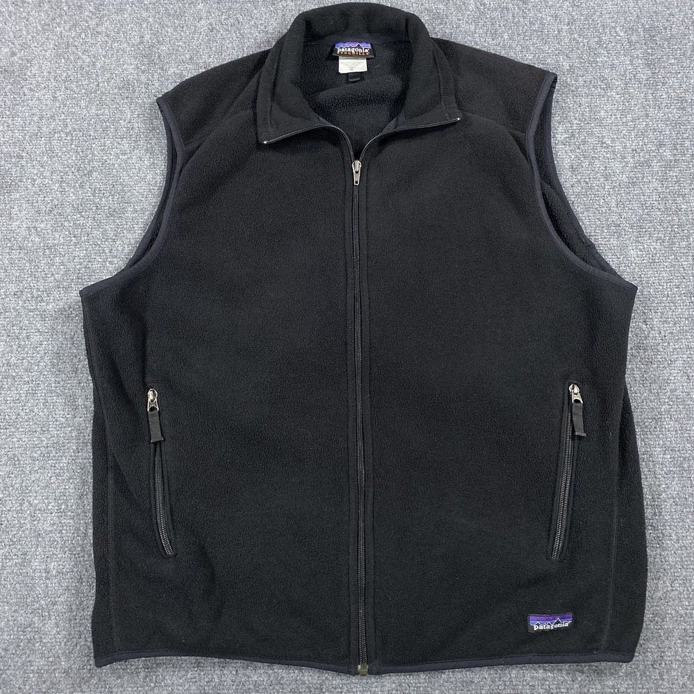 Vintage Patagonia Synchilla Vest Mens XL Black Fleece Zip Outdoors Pockets